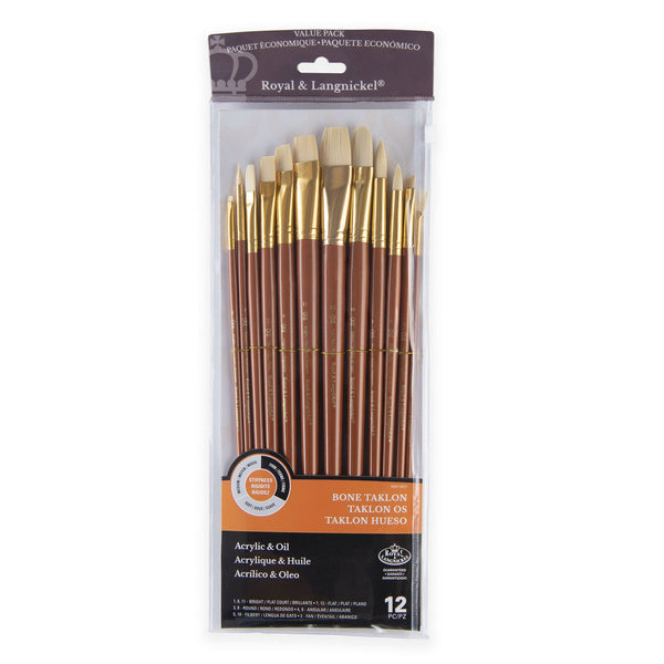 royal and langnickel RSET-9317 | 12pc Bone Taklon Long Handle Variety Brush Set