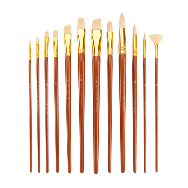 Royal And Langnickel RSET-9318 | 12pc Bone Taklon Long Handle Variety Brush Set