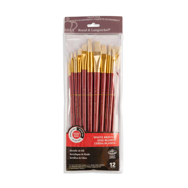 royal and langnickel RSET-9320 | 12pc White Bristle Long Handle Variety Brush Set