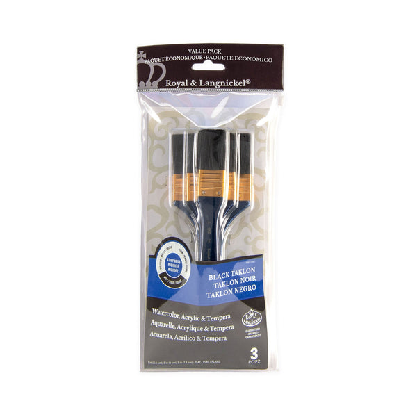 royal and langnickel RSET-9351 | 3pc Black Taklon Flat Large Area Brush Set
