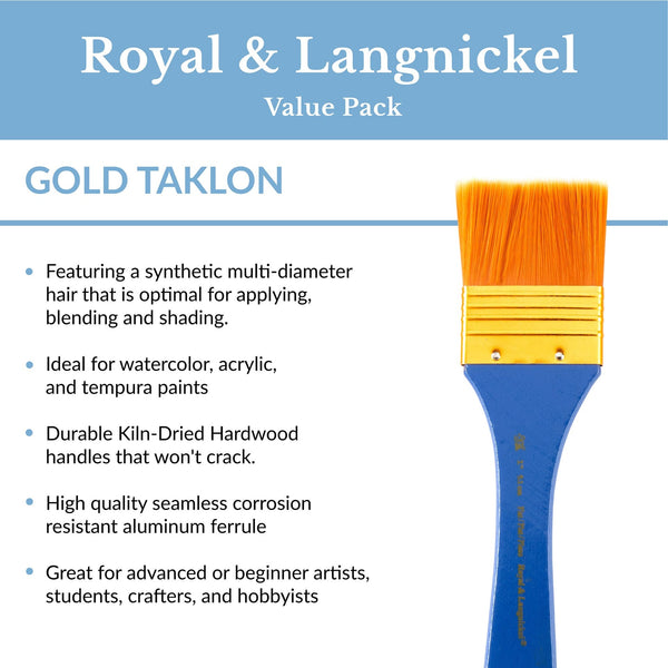 Royal And Langnickel RSET-9352 | 3pc Golden Taklon Flat Large Area Brush Set