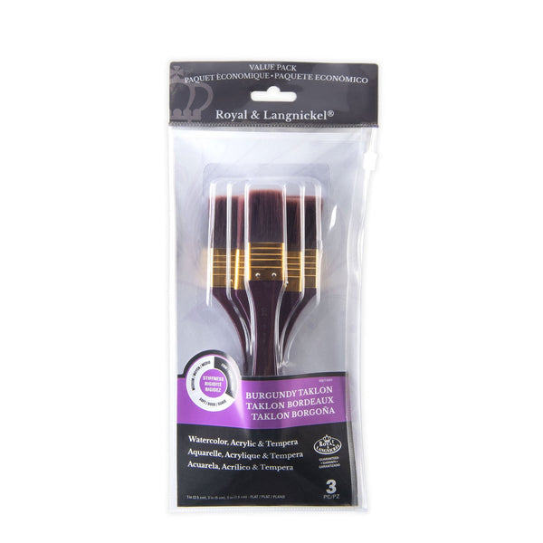 royal and langnickel RSET-9353 | 3pc Burgundy Taklon Flat Large Area Brush Set