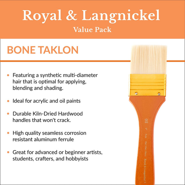 Royal And Langnickel RSET-9354 | 3pc Bone Taklon Flat Large Area Brush Set
