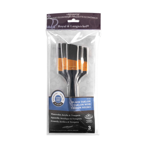 royal and langnickel RSET-9356 | 3pc Black Taklon Angular Large Area Brush Set