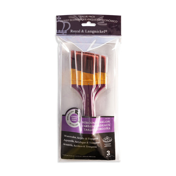 royal and langnickel RSET-9358 | 3pc Burgundy Taklon Large Area Angular Brush Set
