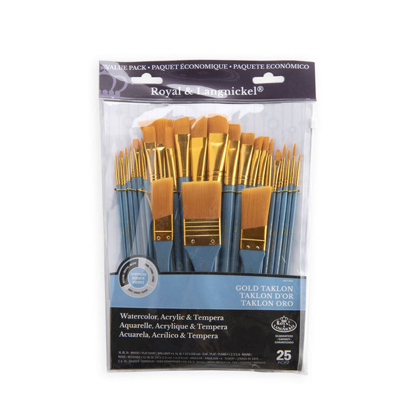 royal and langnickel RSET-9382 | 25pc Golden Taklon Long Handle Variety Brush Set