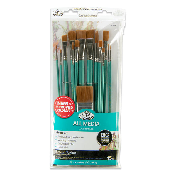 royal and langnickel RSET-9404 | 15pc Brown Taklon Long Handle Variety Brush Set