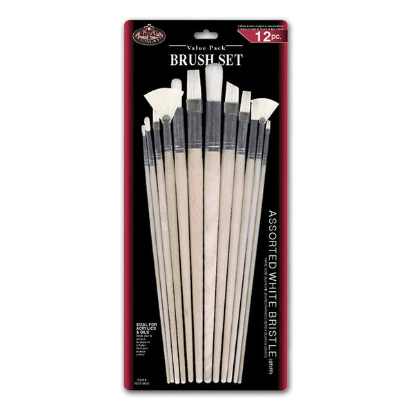 royal and langnickel RSET-9600 | 12pc White Bristle Long Handle Variety Brush Set