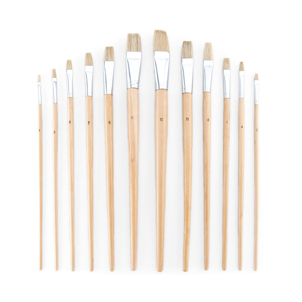 Royal And Langnickel RSET-9601 | 12pc White Bristle Long Handle Flat Brush Set
