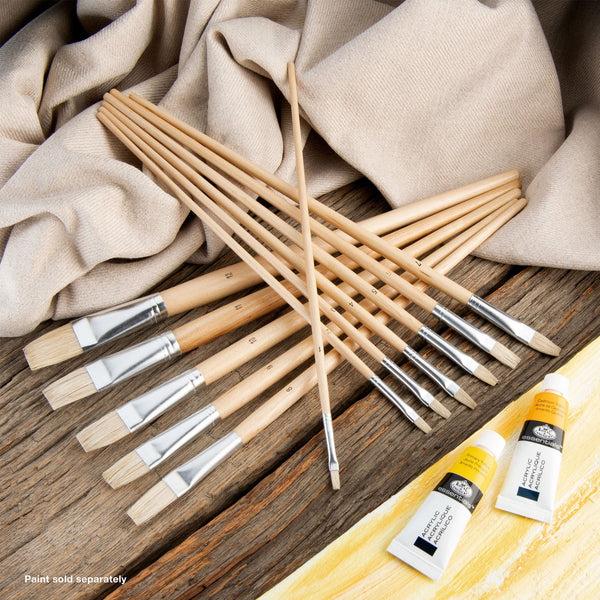 Royal And Langnickel RSET-9601 | 12pc White Bristle Long Handle Flat Brush Set