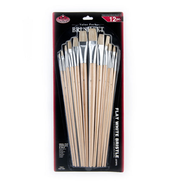 royal and langnickel RSET-9601 | 12pc White Bristle Long Handle Flat Brush Set