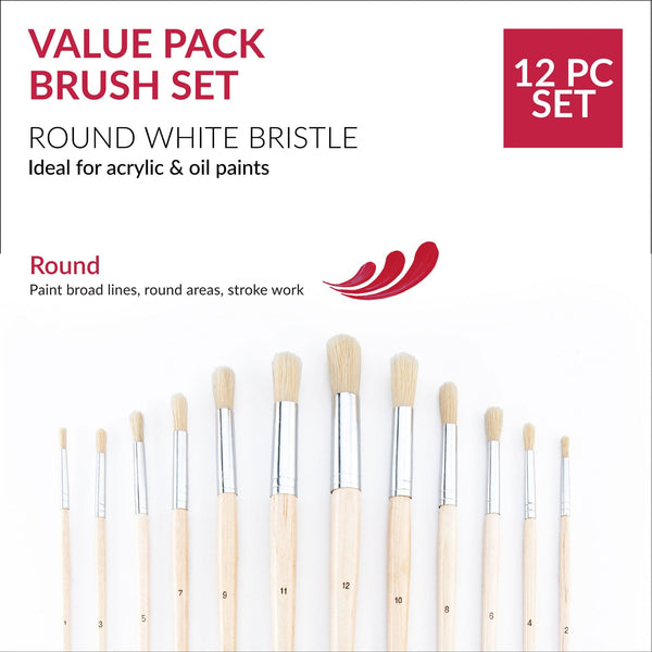 Royal And Langnickel RSET-9602 | 12pc Stiff White Bristle Round Brush Set
