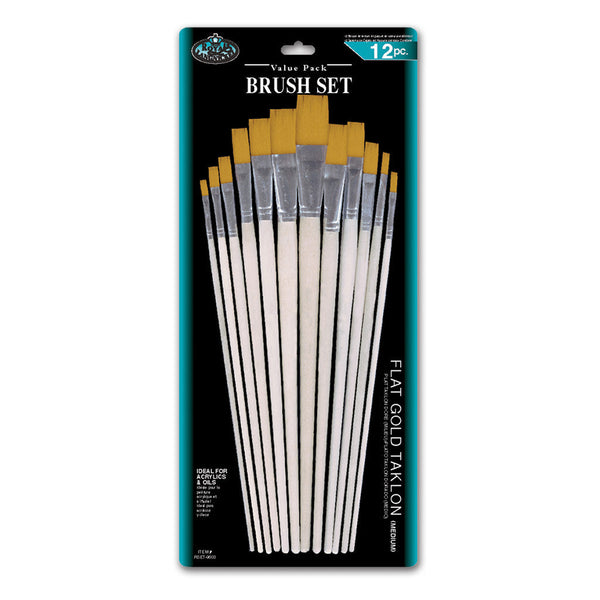 royal and langnickel RSET-9603 | 12pc Gold Taklon Flat Brush Set