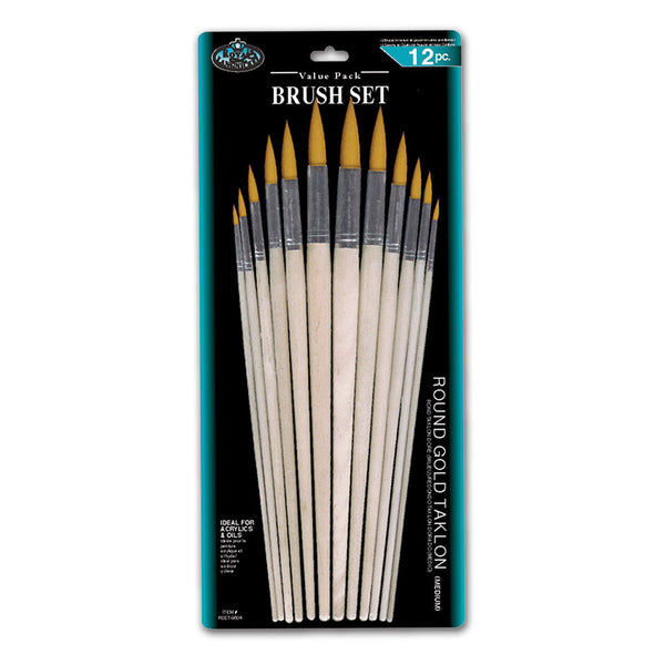 royal and langnickel RSET-9604 | 12pc Gold Taklon Round Brush Set