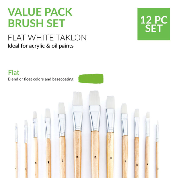 Royal And Langnickel RSET-9605 | 12pc White Taklon Flat Brush Set