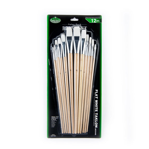 royal and langnickel RSET-9605 | 12pc White Taklon Flat Brush Set royal and langnickel RSET-9605 | 12pc White Taklon Flat Brush Set