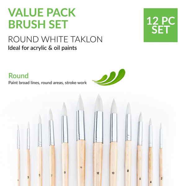 Royal And Langnickel RSET-9606 | 12pc White Taklon Round Brush Set