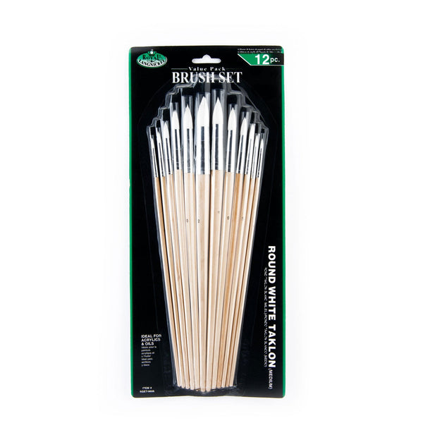 royal and langnickel RSET-9606 | 12pc White Taklon Round Brush Set