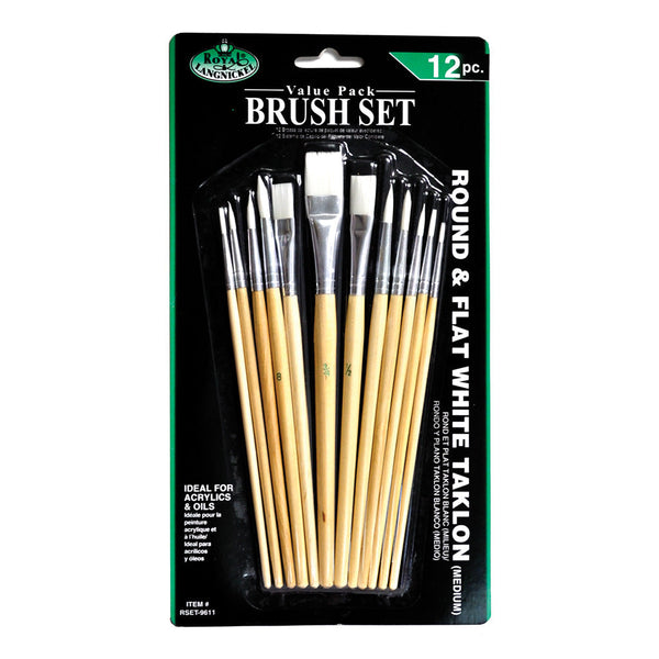 royal and langnickel RSET-9611 | 12pc White Taklon Round/Flat Brush Set