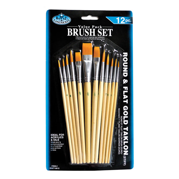 royal and langnickel RSET-9612 | 12pc Gold Taklon Round/Flat Brush Set royal and langnickel RSET-9612 | 12pc Gold Taklon Round/Flat Brush Set