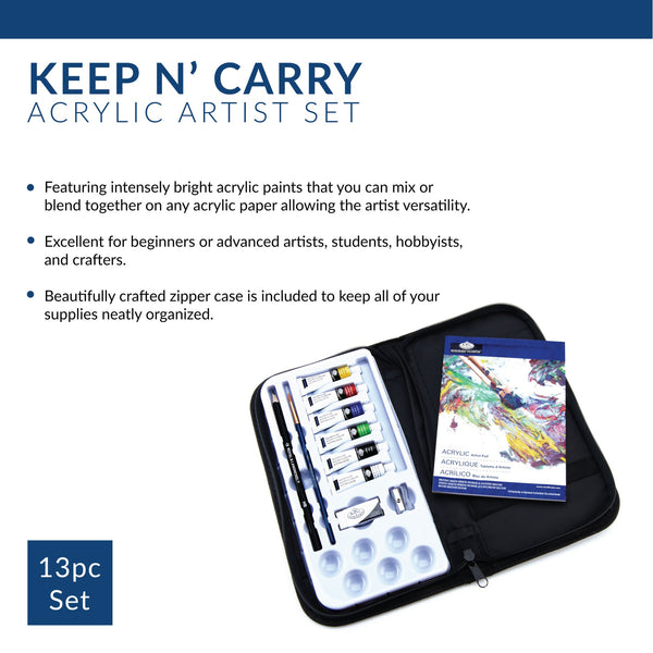 Royal And Langnickel RSET-KCAP | Essentials™ 13pc Acrylic Painting Keep N' Carry Travel Art Set