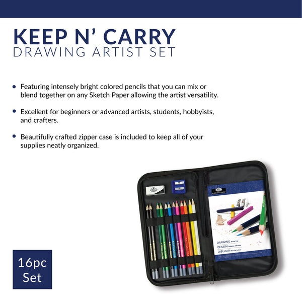 Royal And Langnickel RSET-KCDS | Essentials™ 16pc Drawing Keep N' Carry Travel Art Set