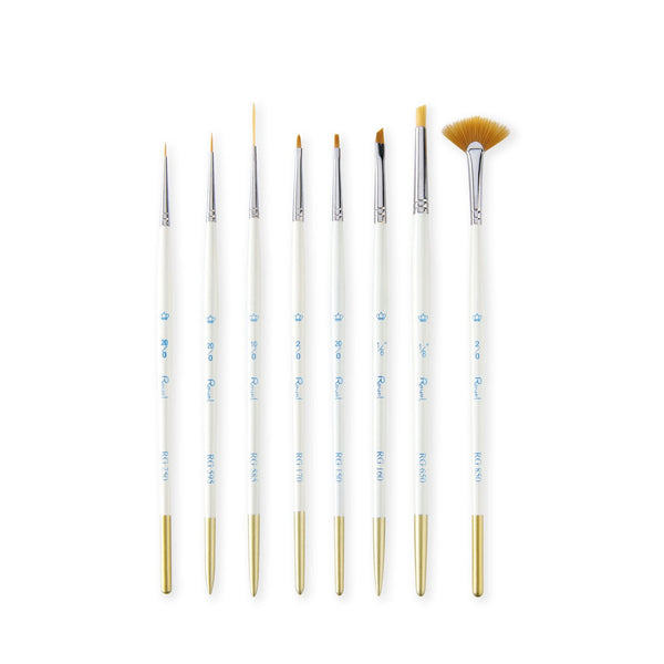 Royal And Langnickel RSET-TK MINI | Royal Gold™ 8pc Golden Taklon Ultra-Short Handle Variety Brush Set