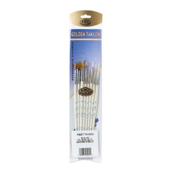 royal and langnickel RSET-TK MINI | Royal Gold™ 8pc Golden Taklon Ultra-Short Handle Variety Brush Set