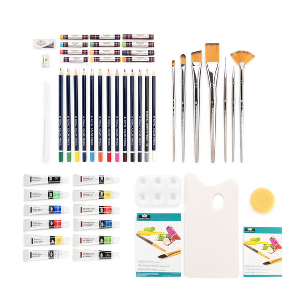 Royal And Langnickel RZEN-MMS7301 | Essentials™ 53pc Mixed Media Standard Handle Zen Brush Travel Art Set