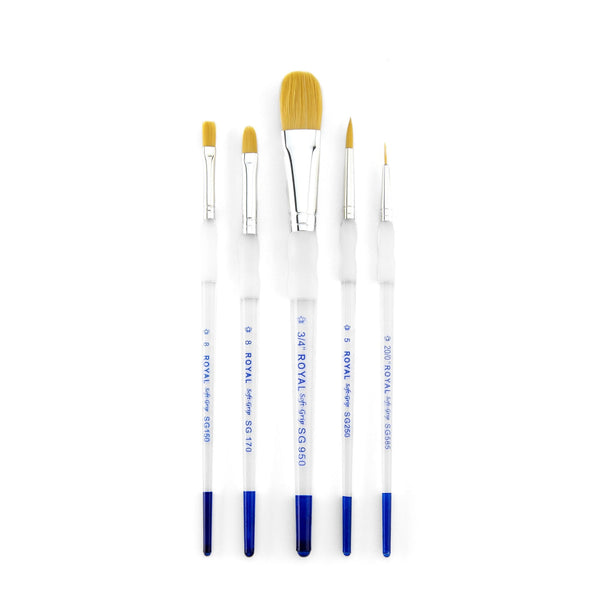 Royal And Langnickel SG301 | Soft-Grip™ 5pc Golden Taklon Variety Brush Set