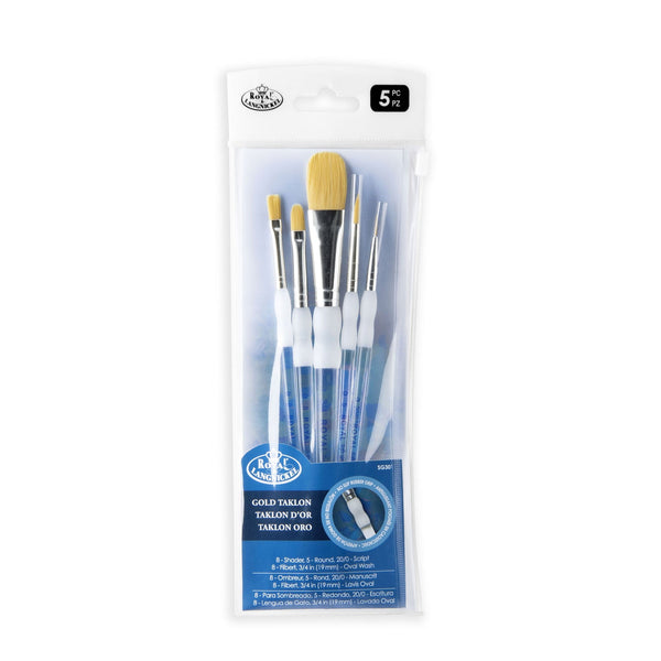 royal and langnickel SG301 | Soft-Grip™ 5pc Golden Taklon Variety Brush Set