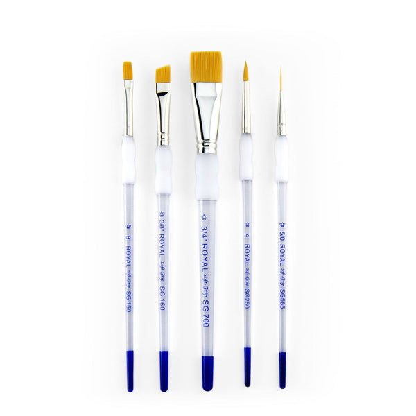 Royal And Langnickel SG302 | Soft-Grip™ 5pc Golden Taklon Variety Brush Set