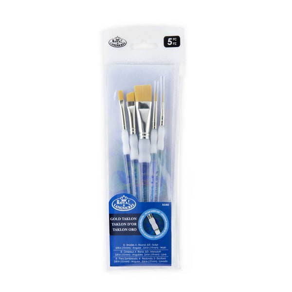 royal and langnickel SG302 | Soft-Grip™ 5pc Golden Taklon Variety Brush Set