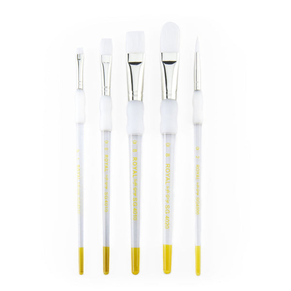 Royal And Langnickel SG305 | Soft-Grip™ 5pc White Taklon Variety Brush Set