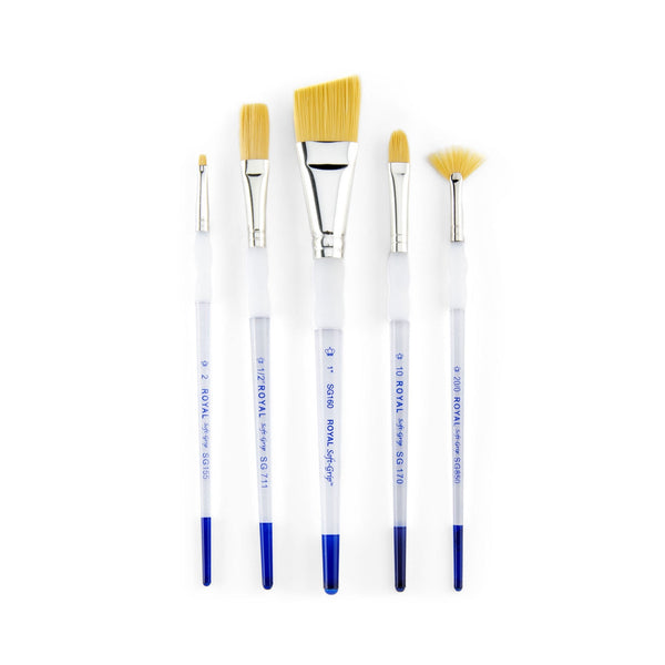 Royal And Langnickel SG314 | Soft-Grip™ 5pc Golden Taklon Variety Brush Set