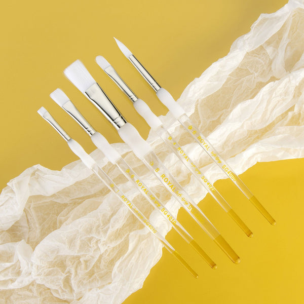 Royal And Langnickel SG315 | Soft-Grip™ 5pc White Taklon Variety Brush Set