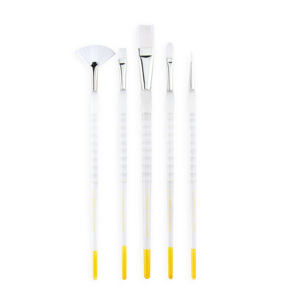 Royal And Langnickel SG502 | Soft-Grip™ 5pc Long Handle White Taklon Variety Brush Set