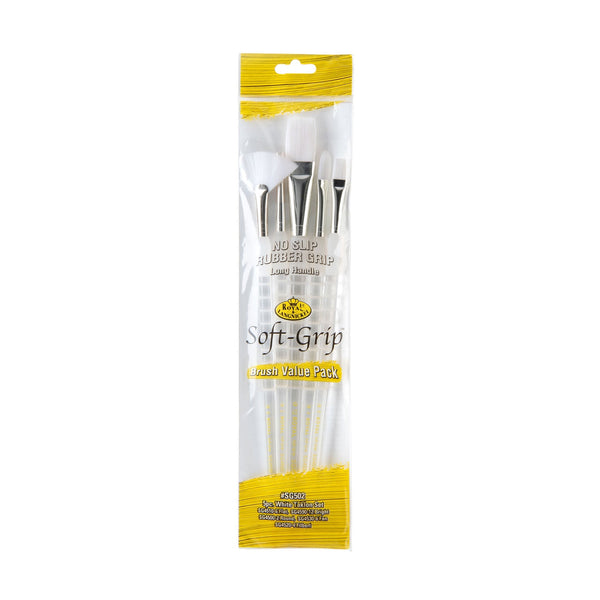 royal and langnickel SG502 | Soft-Grip™ 5pc Long Handle White Taklon Variety Brush Set