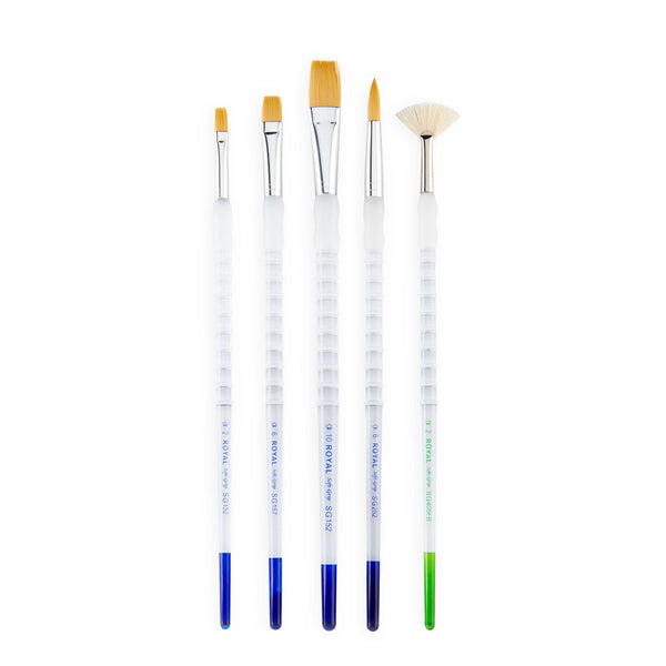Royal And Langnickel SG503 | Soft-Grip™ 5pc Long Handle Golden Taklon/Bristle Variety Brush Set