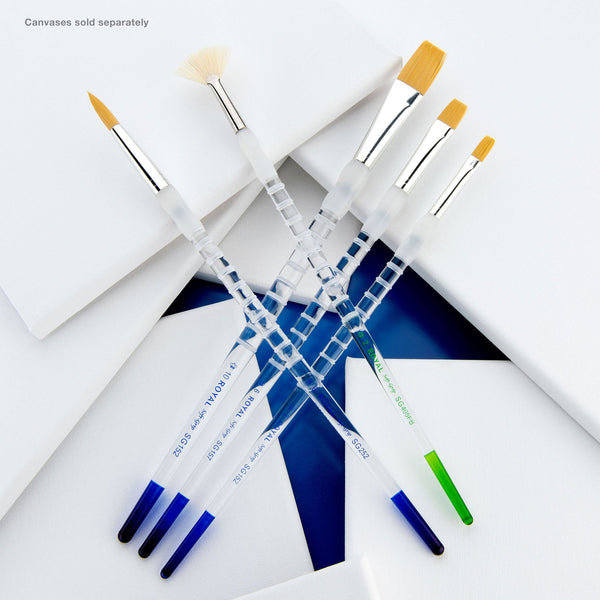 Royal And Langnickel SG503 | Soft-Grip™ 5pc Long Handle Golden Taklon/Bristle Variety Brush Set