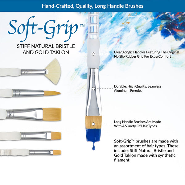 Royal And Langnickel SG503 | Soft-Grip™ 5pc Long Handle Golden Taklon/Bristle Variety Brush Set