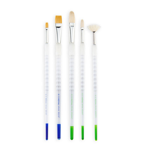 Royal And Langnickel SG504 | Soft-Grip™ 5pc Long Handle Golden Taklon/Bristle Variety Brush Set