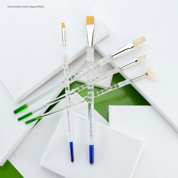 Royal And Langnickel SG504 | Soft-Grip™ 5pc Long Handle Golden Taklon/Bristle Variety Brush Set