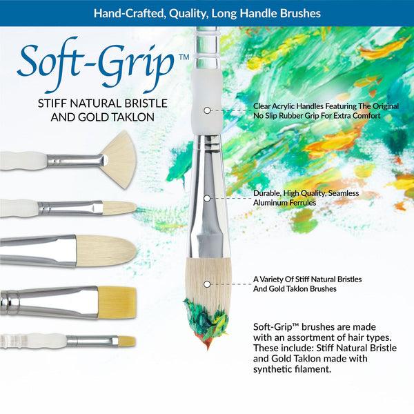 Royal And Langnickel SG504 | Soft-Grip™ 5pc Long Handle Golden Taklon/Bristle Variety Brush Set