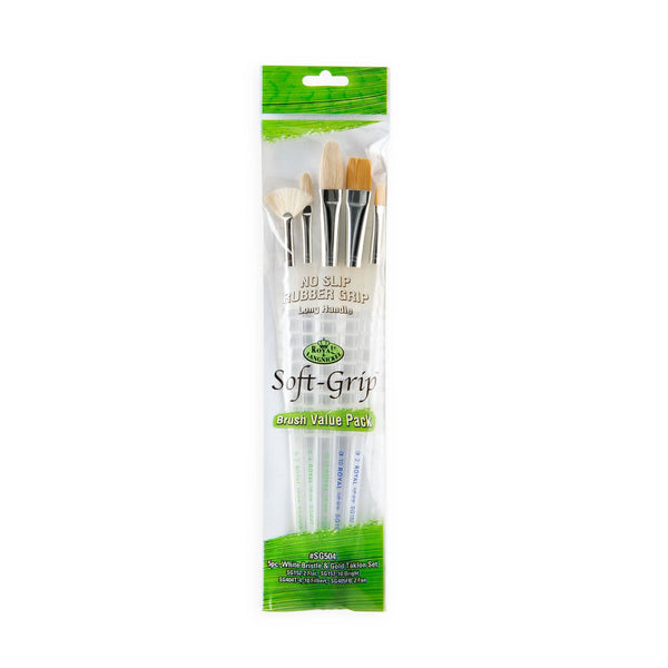 royal and langnickel SG504 | Soft-Grip™ 5pc Long Handle Golden Taklon/Bristle Variety Brush Set