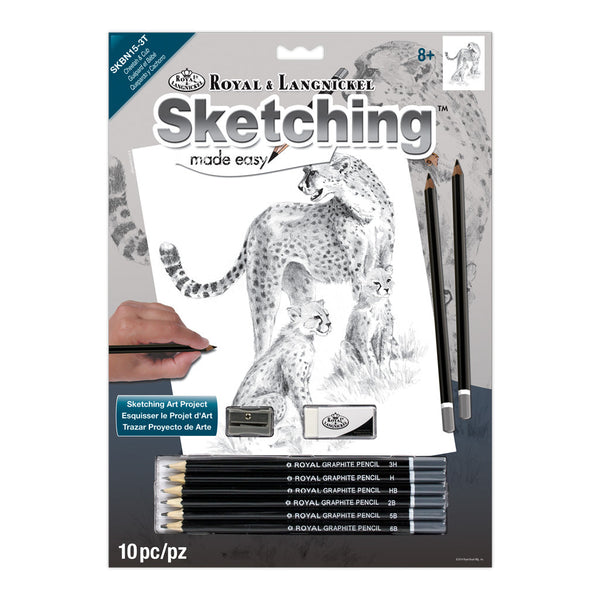 royal and langnickel SKBN15 | Sketching Made Easy™ Cheetah & Cub 10pc 8.75" x 11.75" Sketching Art Project