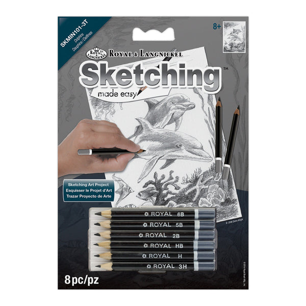 royal and langnickel SKMIN-101 | Sketching Made Easy™ Dolphins 8pc 5" x 7" Sketching Art Project