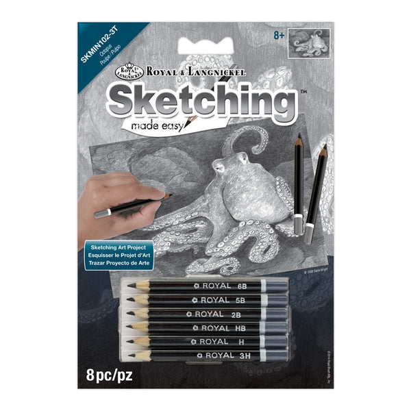 royal and langnickel SKMIN-102 | Sketching Made Easy™ Octopus 8pc 5" x 7" Sketching Art Project