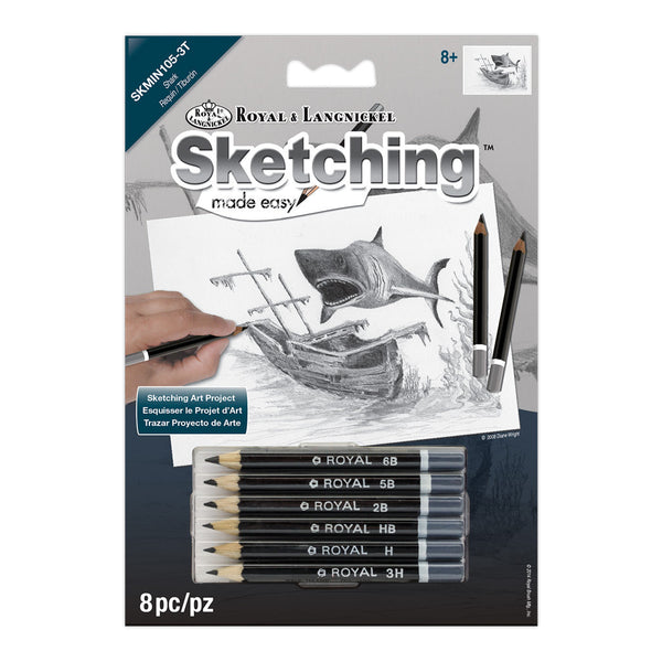 royal and langnickel SKMIN-105 | Sketching Made Easy™ Shark 8pc 5" x 7" Sketching Art Project