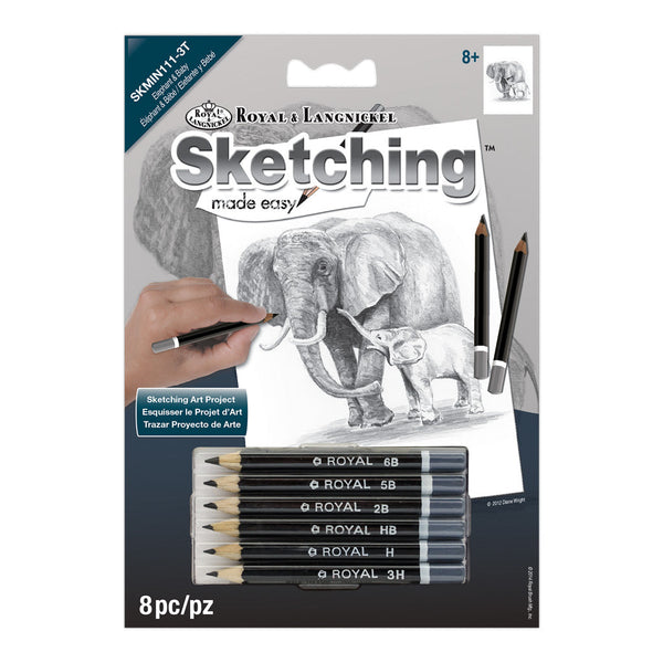 royal and langnickel SKMIN-111 | Sketching Made Easy™ Elephant & Baby 8pc 5" x 7" Sketching Art Project